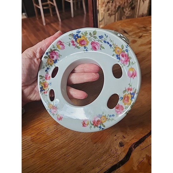 Vtg Floral White Ceramic Wall Mount Toothbrush & Cup Holder Cottage Country - Picture 6 of 15